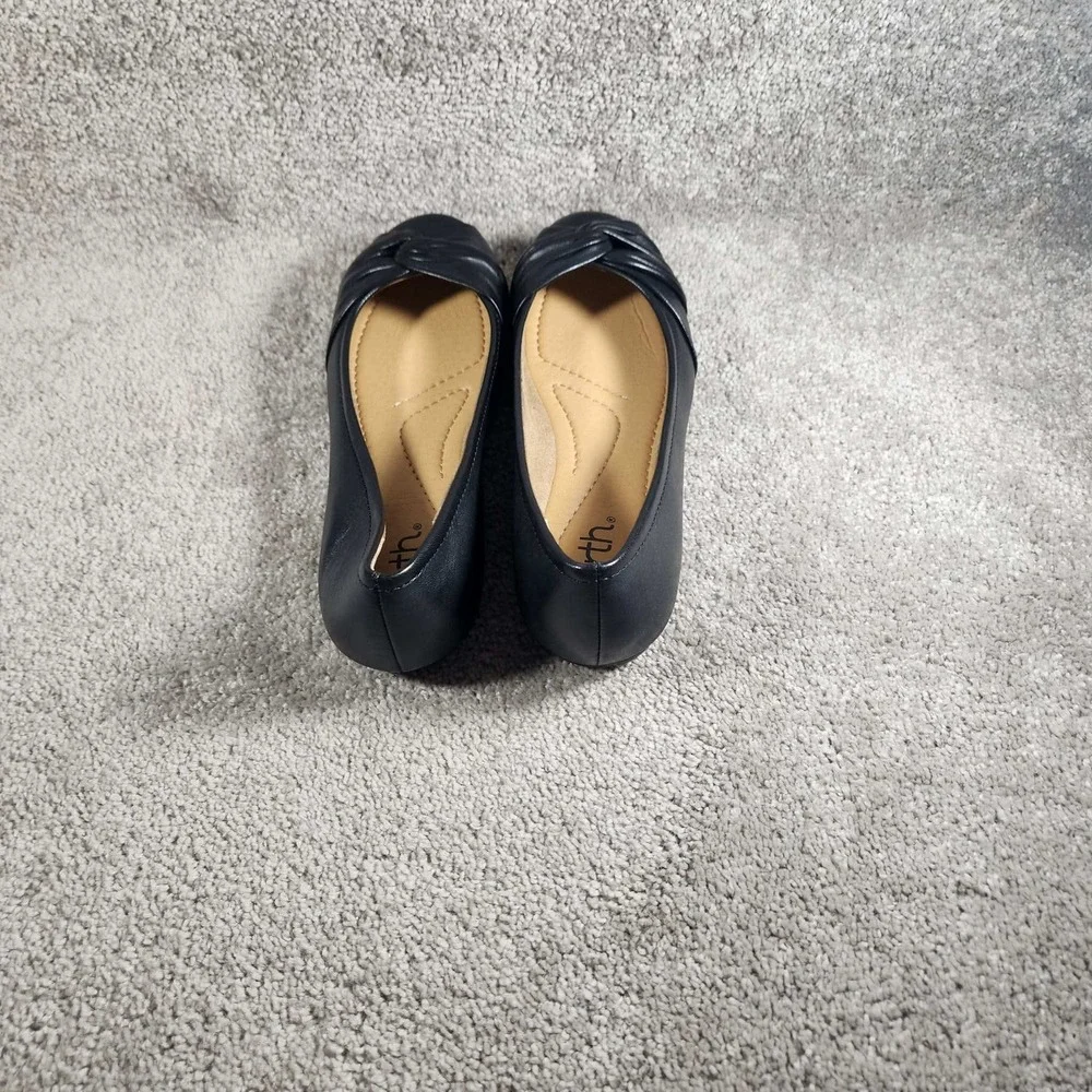 Earth Jacci Ballet Flats Black Leather Knotted Twist Comfort Womens 7